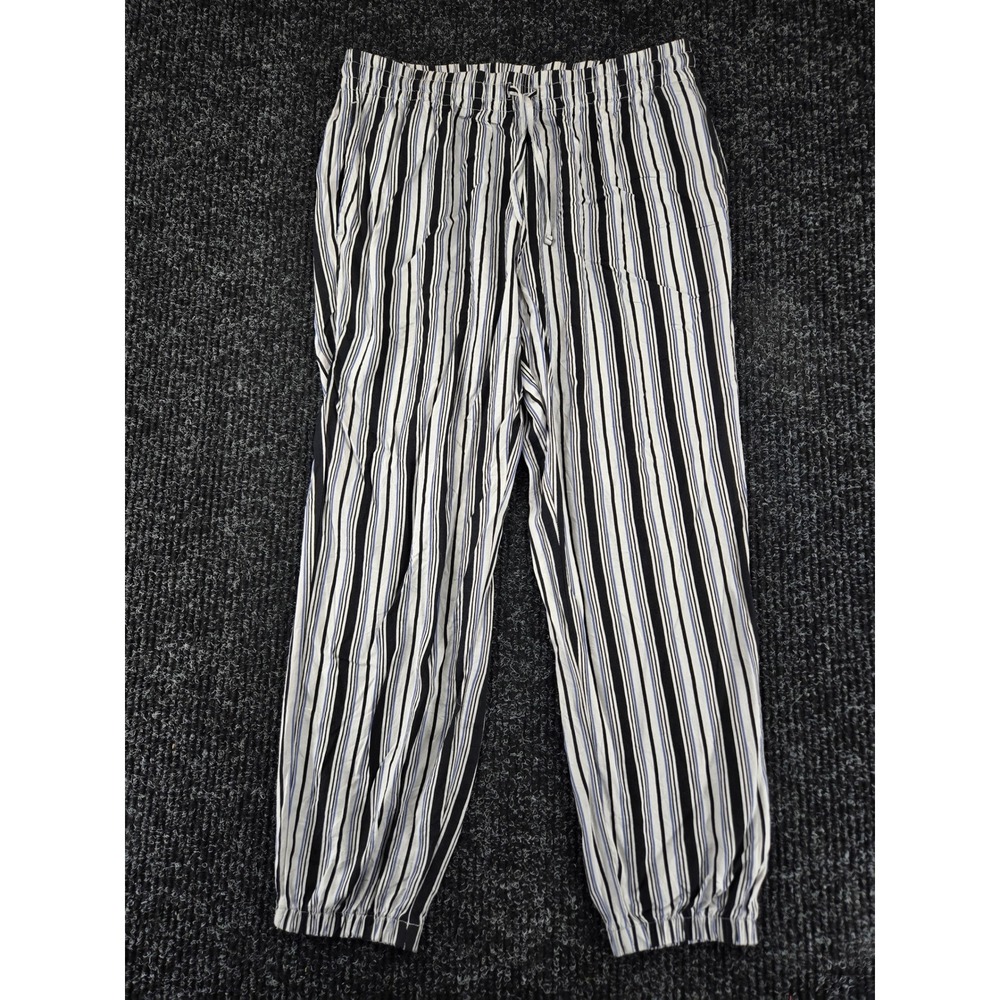 Uniqlo Women Rayon Striped Jogger Pants Black White Blue M 272-190598